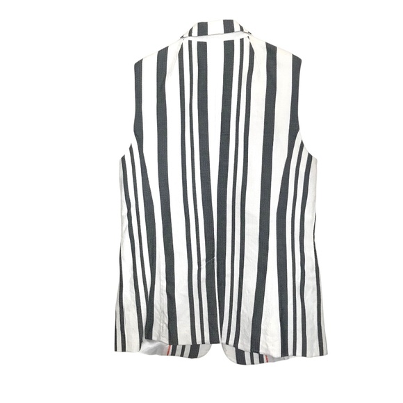 Talbots Black White Striped Linen Blend Sleeveless Blazer Vest S/M - Picture 2 of 10